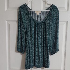 Michael Michael Kors Plus Size Green Black Leopard Print Peasant Top 2X Blouson